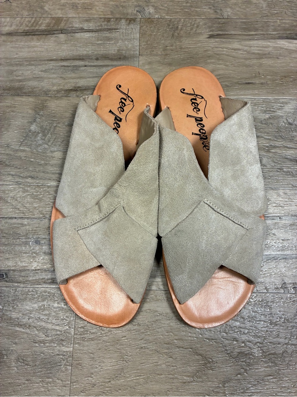Free People Emilia Suede Wide Strap Slides Sandals Taupe